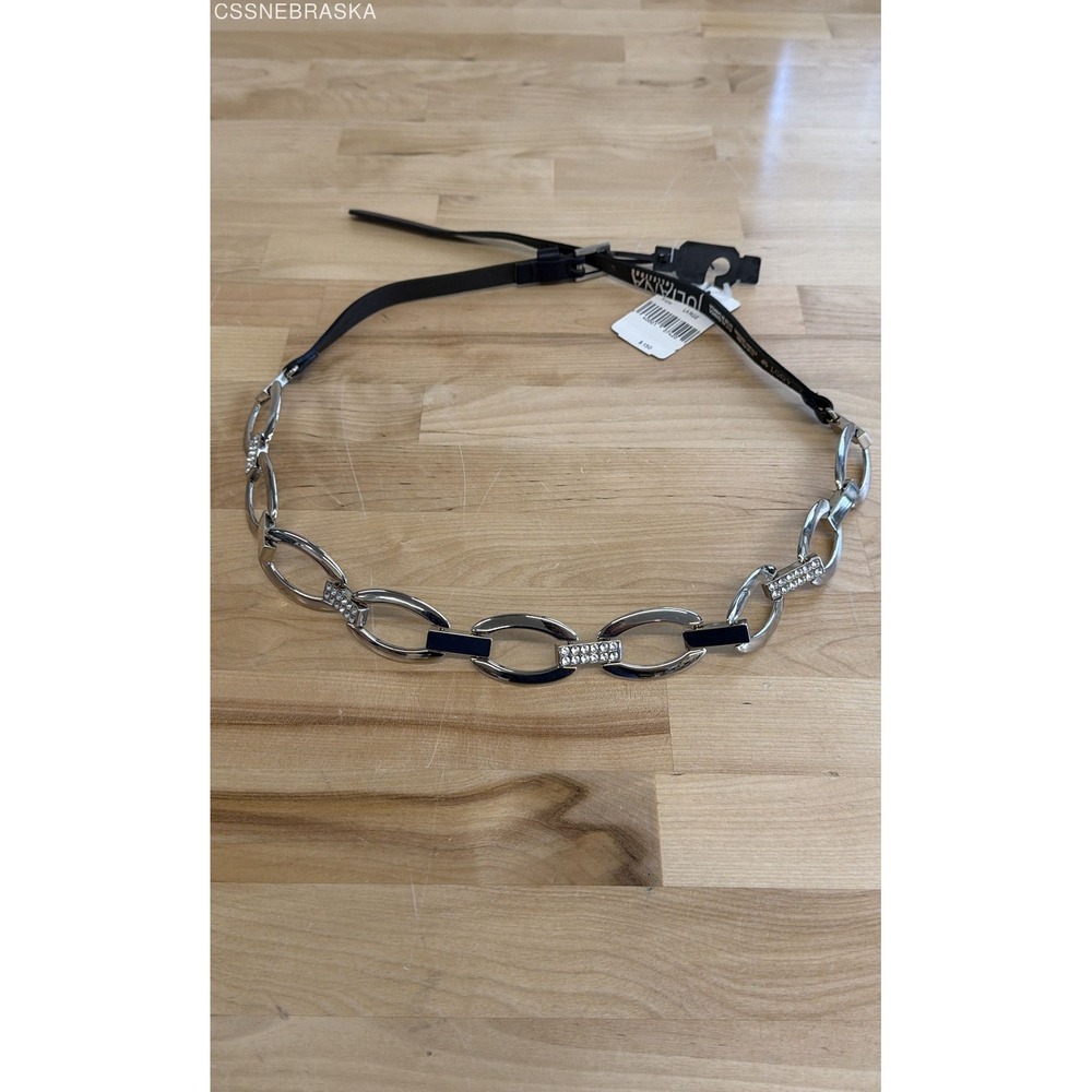 Juliana Collezione Women's Navy Blue Italian Leather Silver Chain Belt NWT Sz L‎